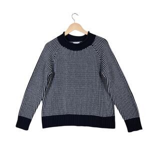 LL Bean Signature 100% Organic Cotton Sweater sz M Blue White Rolled Neck